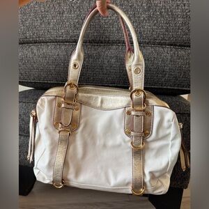 Rare MZ Wallace Bag Cream Canvas gold Metallic leather trim